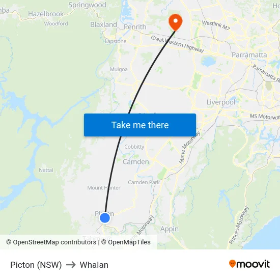 Picton (NSW) to Whalan map
