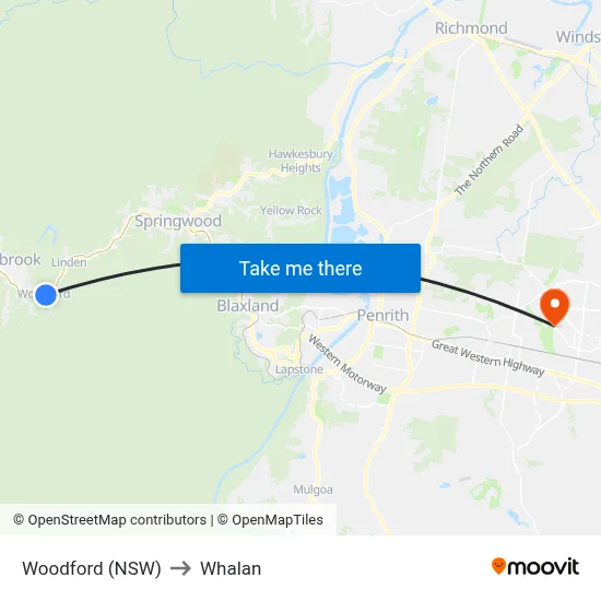 Woodford (NSW) to Whalan map