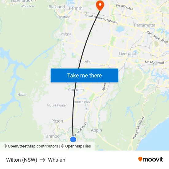 Wilton (NSW) to Whalan map