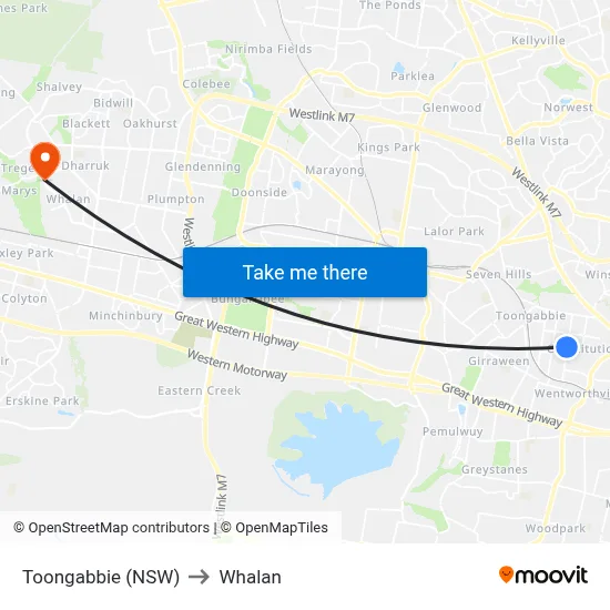 Toongabbie (NSW) to Whalan map