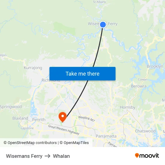 Wisemans Ferry to Whalan map