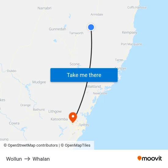 Wollun to Whalan map