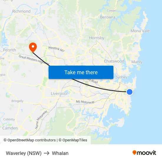 Waverley (NSW) to Whalan map