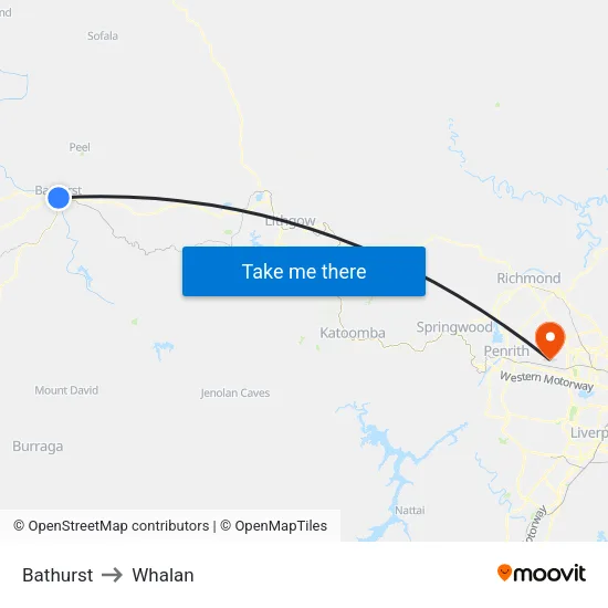 Bathurst to Whalan map