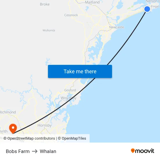 Bobs Farm to Whalan map
