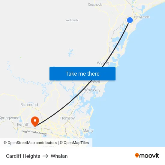 Cardiff Heights to Whalan map