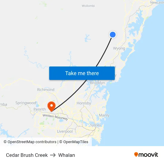 Cedar Brush Creek to Whalan map