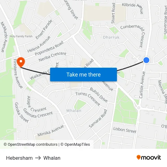 Hebersham to Whalan map