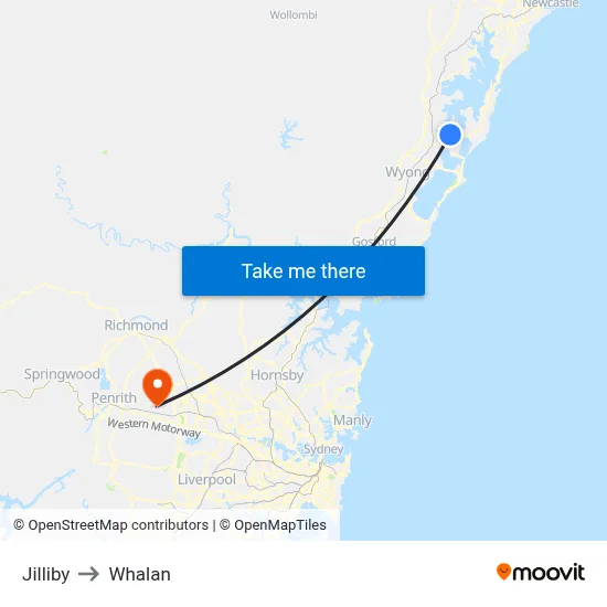 Jilliby to Whalan map