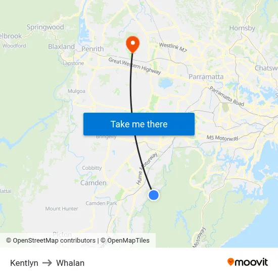 Kentlyn to Whalan map