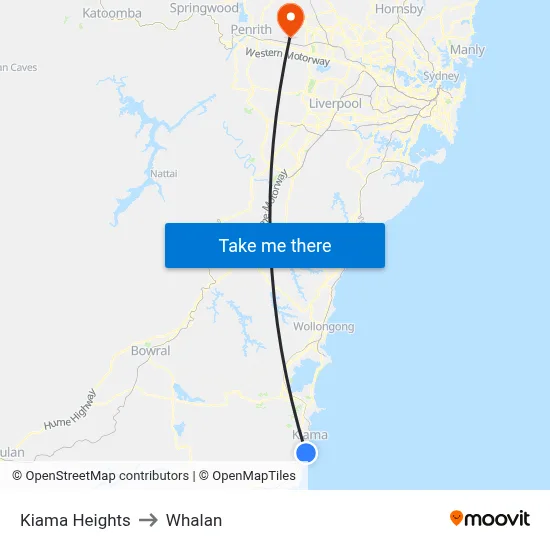 Kiama Heights to Whalan map