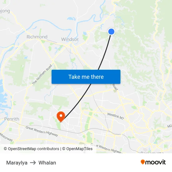 Maraylya to Whalan map