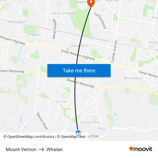 Mount Vernon to Whalan map