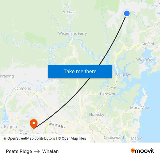 Peats Ridge to Whalan map