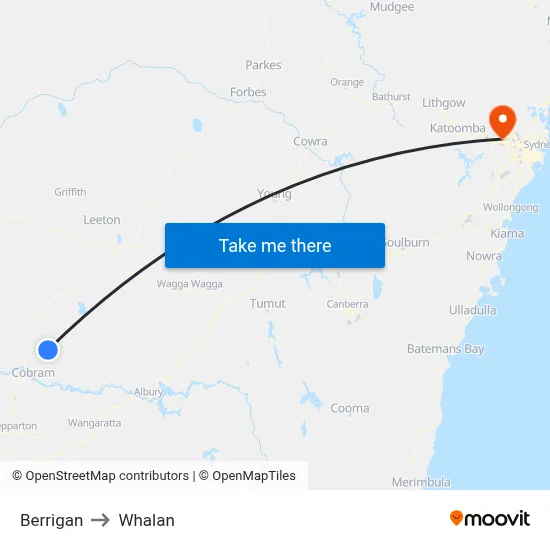 Berrigan to Whalan map