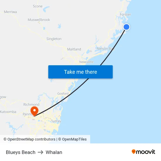 Blueys Beach to Whalan map