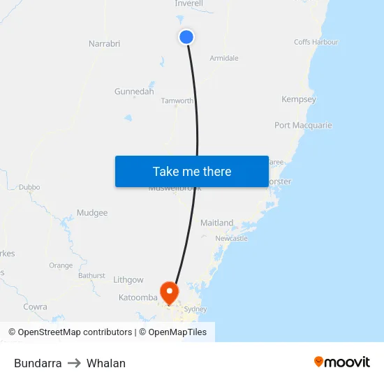 Bundarra to Whalan map