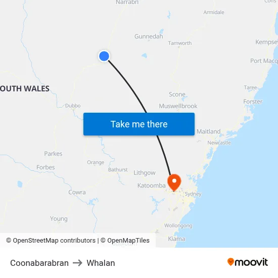 Coonabarabran to Whalan map