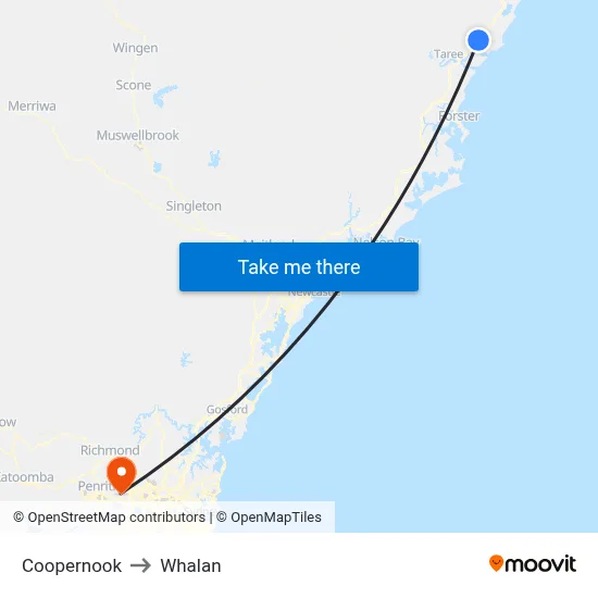 Coopernook to Whalan map