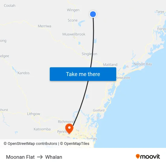 Moonan Flat to Whalan map