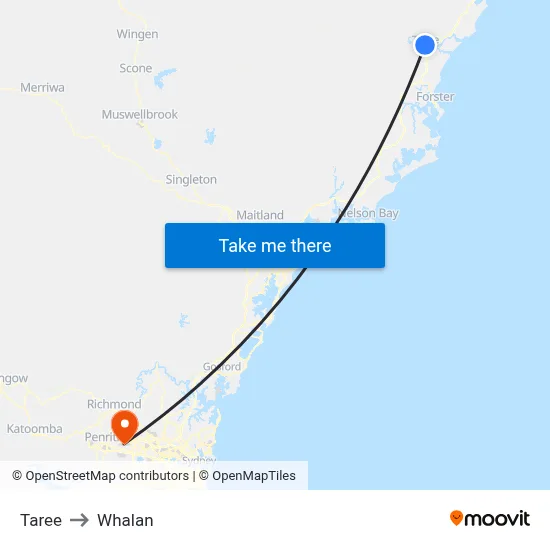 Taree to Whalan map