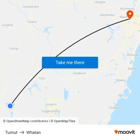 Tumut to Whalan map