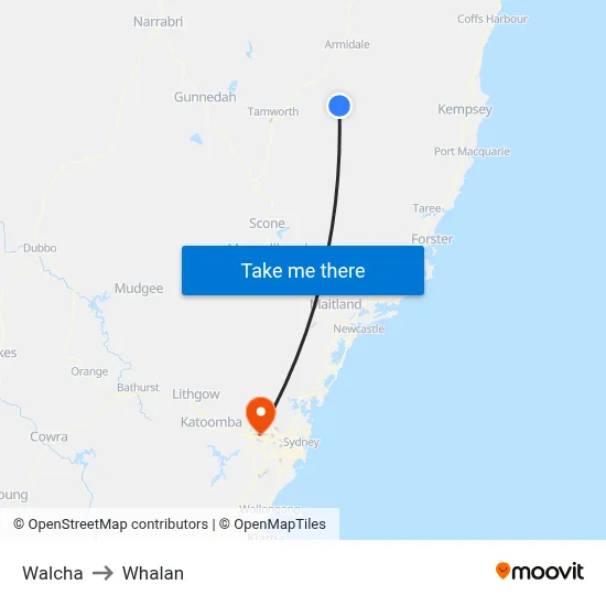 Walcha to Whalan map