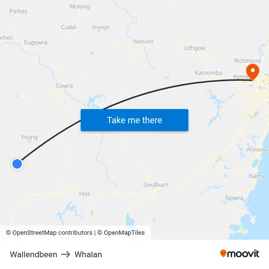 Wallendbeen to Whalan map