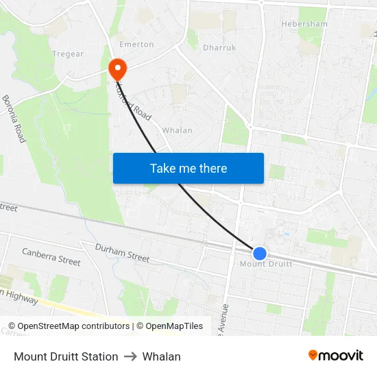 Mount Druitt Station to Whalan map