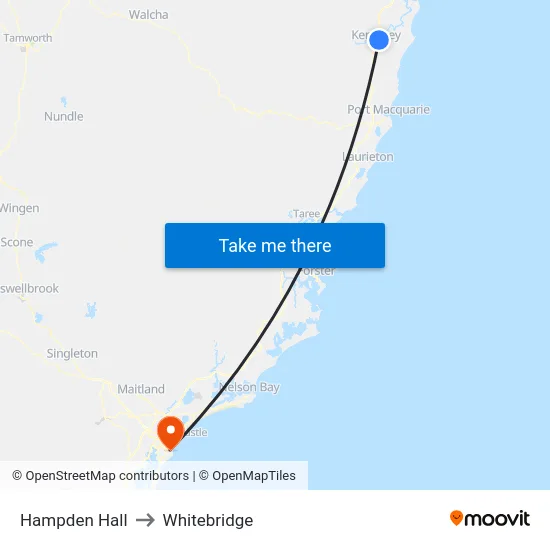 Hampden Hall to Whitebridge map