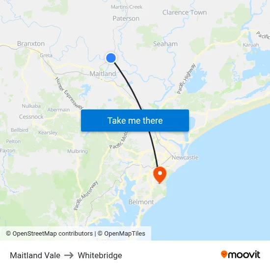 Maitland Vale to Whitebridge map