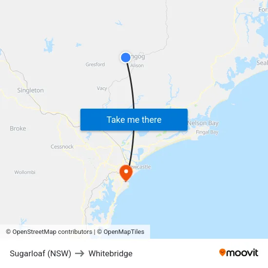 Sugarloaf (NSW) to Whitebridge map