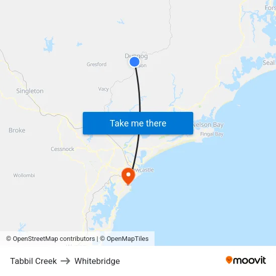 Tabbil Creek to Whitebridge map