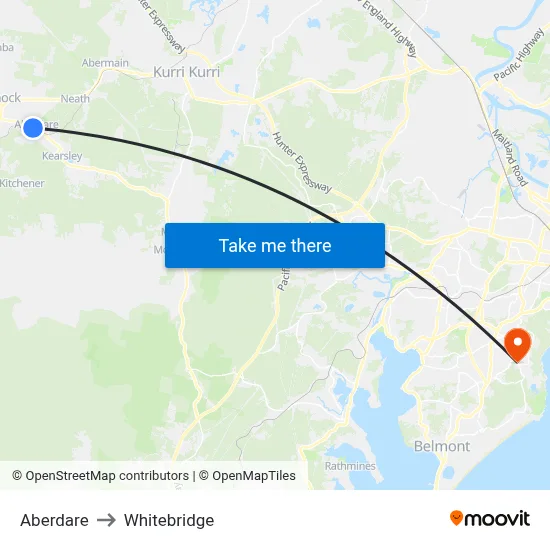 Aberdare to Whitebridge map