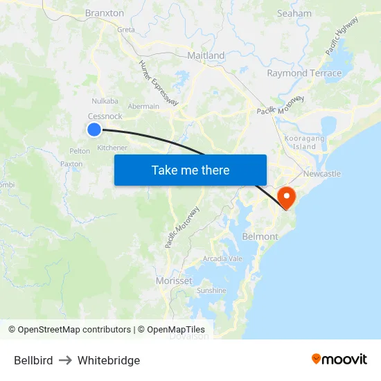 Bellbird to Whitebridge map