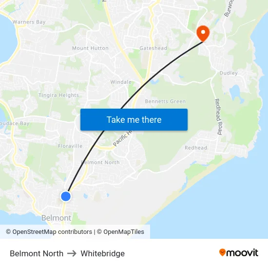 Belmont North to Whitebridge map
