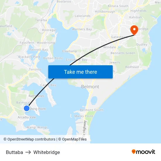 Buttaba to Whitebridge map