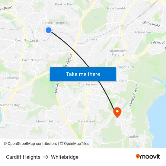 Cardiff Heights to Whitebridge map
