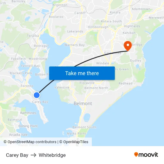 Carey Bay to Whitebridge map