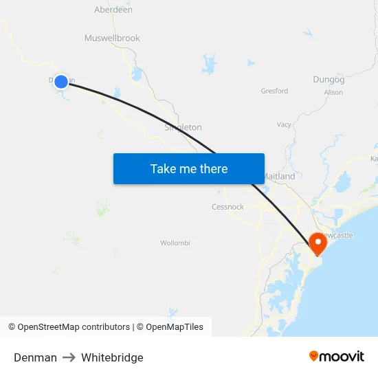 Denman to Whitebridge map