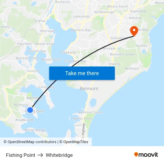 Fishing Point to Whitebridge map
