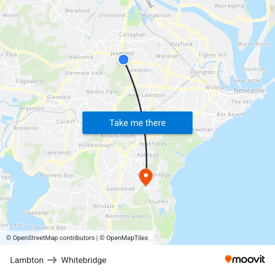 Lambton to Whitebridge map