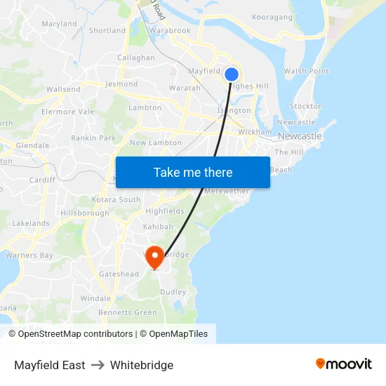 Mayfield East to Whitebridge map