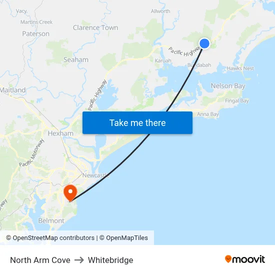 North Arm Cove to Whitebridge map