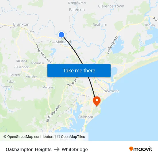 Oakhampton Heights to Whitebridge map
