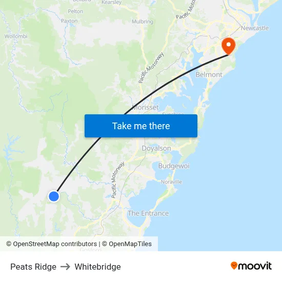 Peats Ridge to Whitebridge map