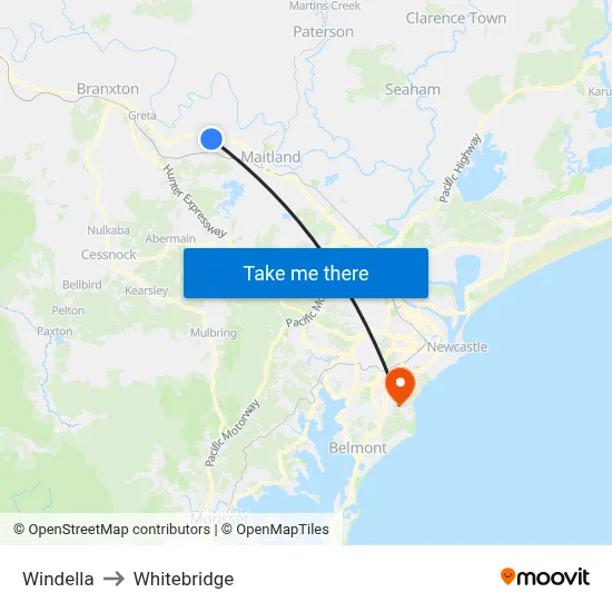 Windella to Whitebridge map