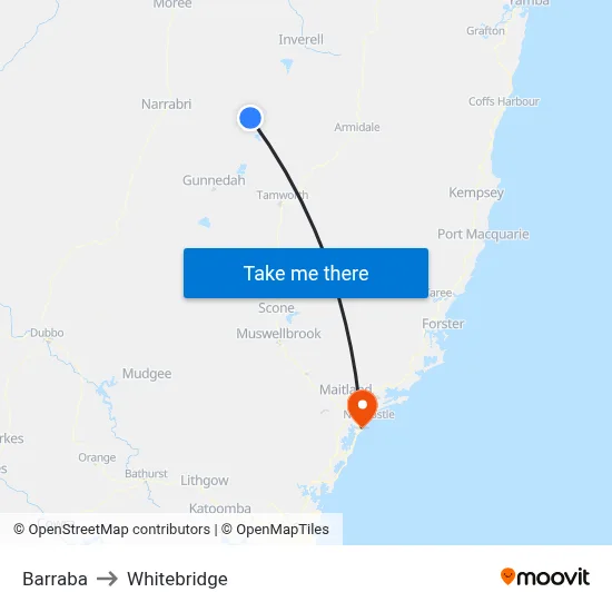 Barraba to Whitebridge map