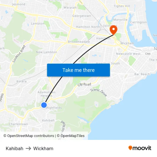 Kahibah to Wickham map