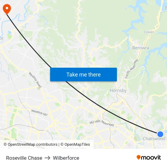 Roseville Chase to Wilberforce map